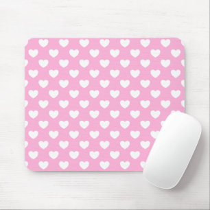 Super Cute Pastel Light Pink And White Hearts Mouse Pad