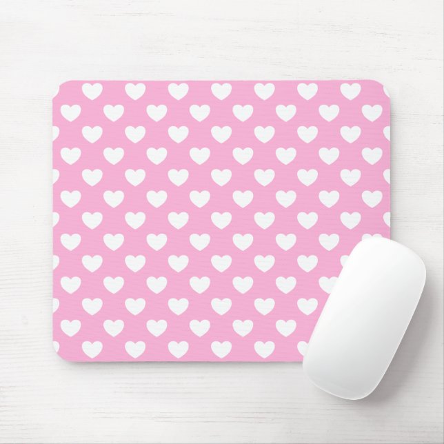 Super Cute Pastel Light Pink And White Hearts Mouse Pad (With Mouse)