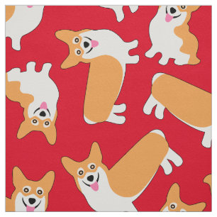 Super Cute Pembroke Welsh Corgi Pattern Red Fabric