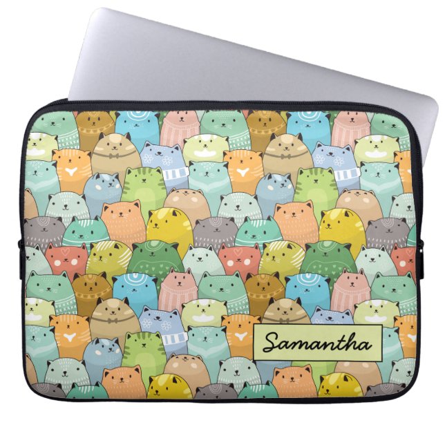 Super Cute Personalized Cat Laptop Sleeve (Front)