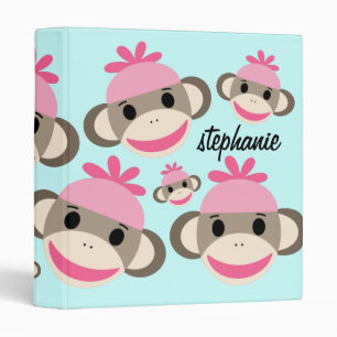 Super Cute Personalized Pink Sock Monkey Binder