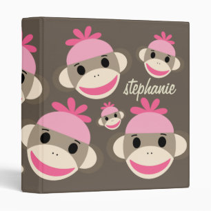 Super Cute Personalized Pink Sock Monkey Binder