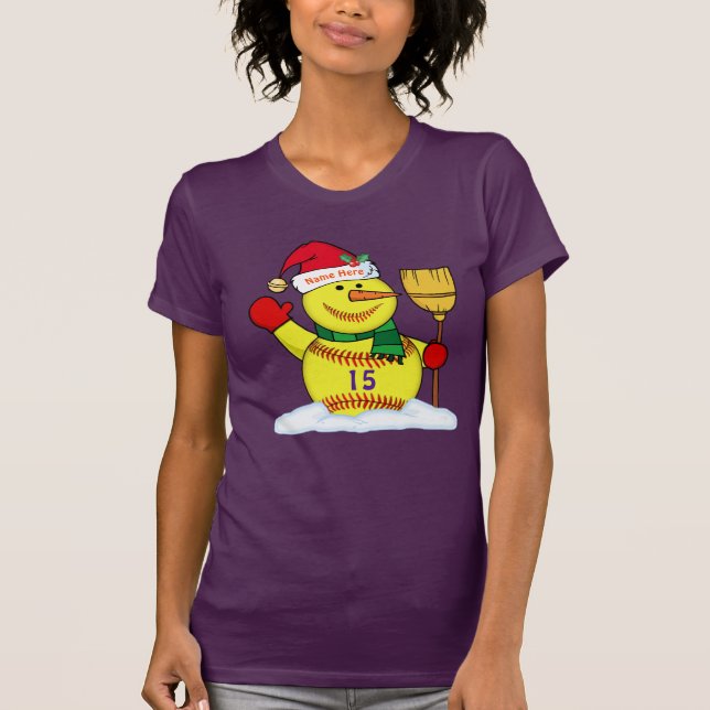 Super Cute Personalized Softball Snowman Shirts (Front)