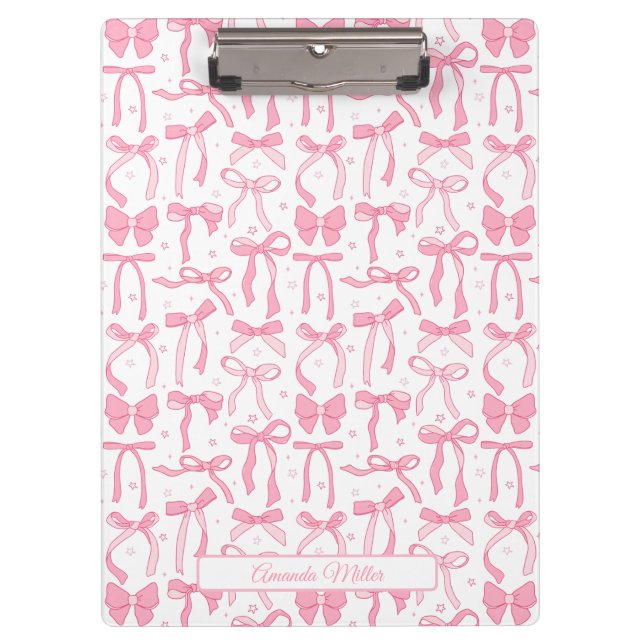 Super Cute Pink Coquette Bow Personalized Name Clipboard (Front)