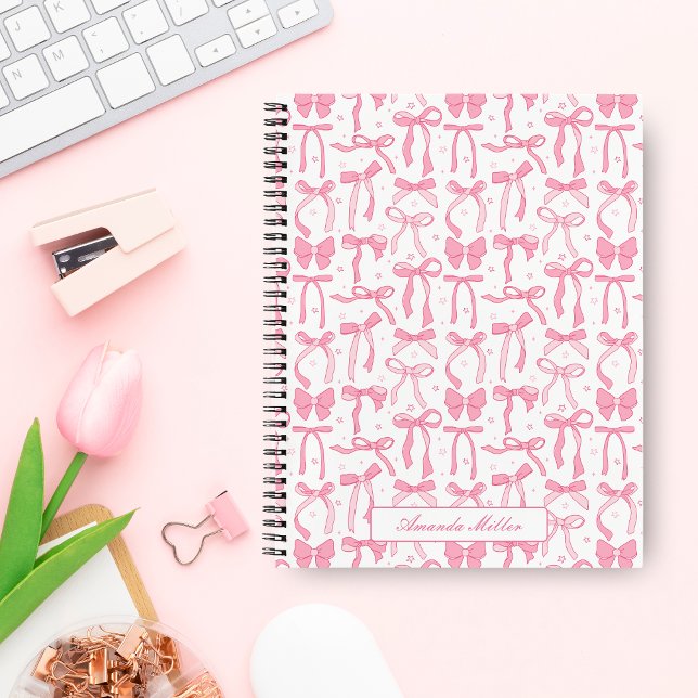 Super Cute Pink Coquette Bow Personalized Name Notebook (Creator Uploaded)