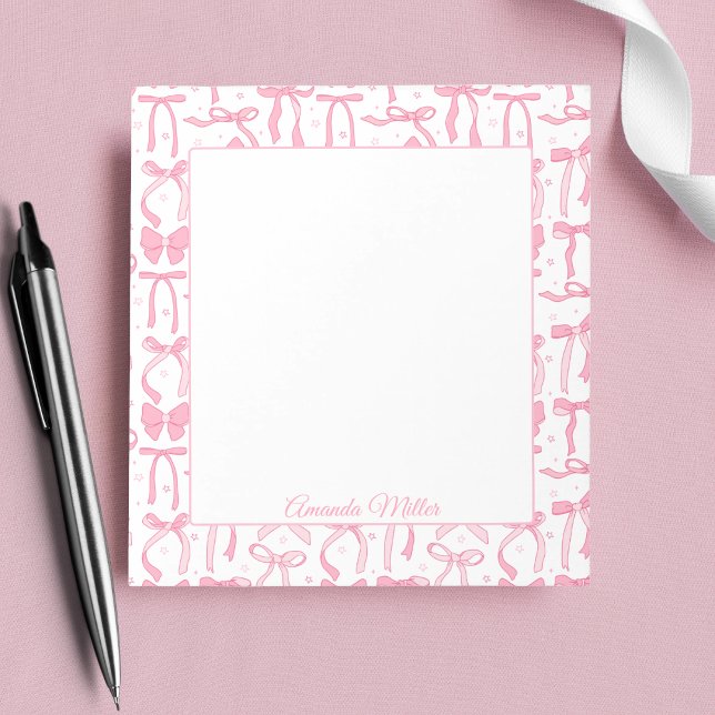 Super Cute Pink Coquette Bow Personalized Name Notepad (Creator Uploaded)