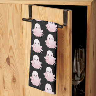 Super Cute Pink Ghost Pattern Halloween Kitchen Towel