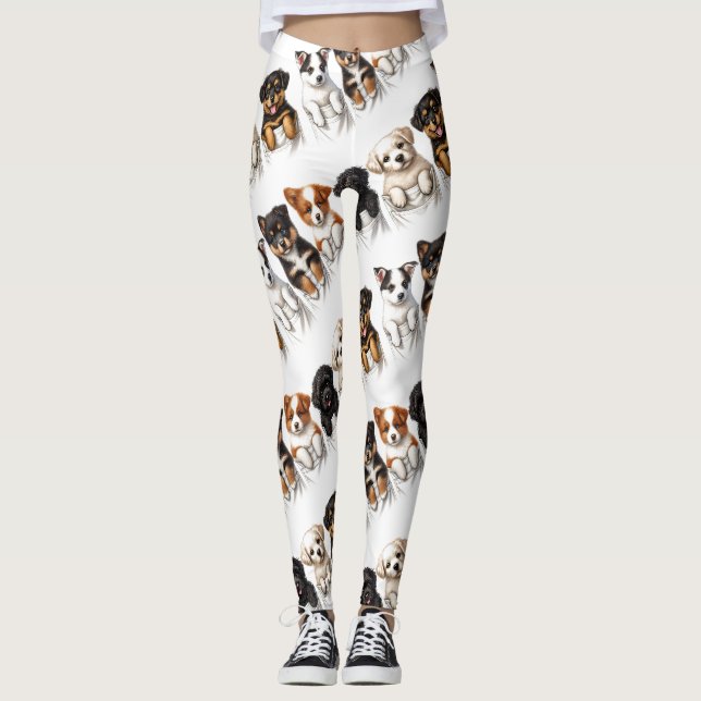 Super Cute Pockets Full of Puppies Leggings (Front)