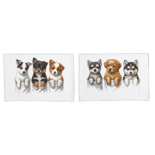 Super Cute Pockets Full of Puppies Pillowcase