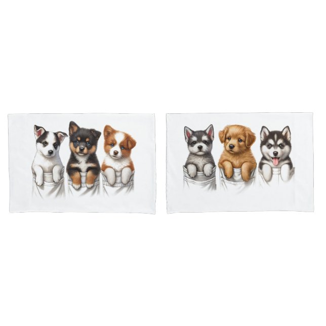 Super Cute Pockets Full of Puppies Pillowcase (Front-Set)