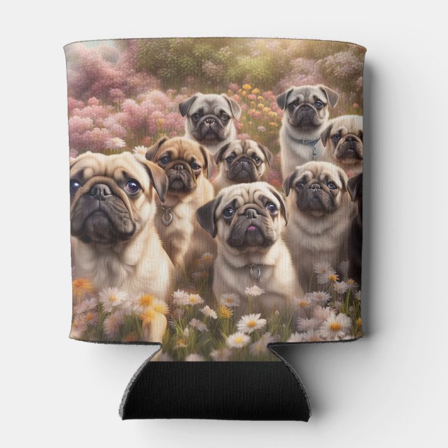Super Cute Pug Dogs  Can Cooler (Back)