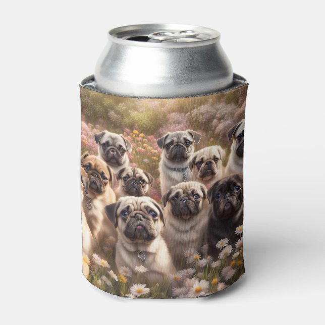 Super Cute Pug Dogs Cozy Can Cooler (Can Front)