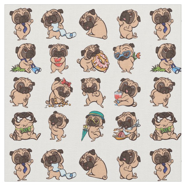 Super Cute Pug Fabric (Close Up)