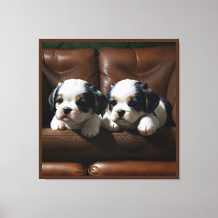 Super Cute Puppies on the Couch 1 Canvas Print