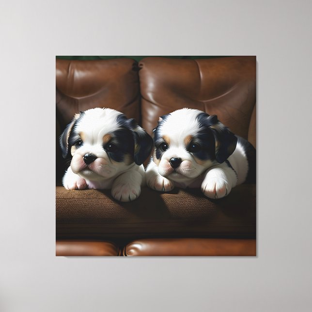 Super Cute Puppies on the Couch 1 Canvas Print (Front)