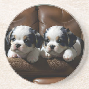 Super Cute Puppies on the Couch 1 Coaster