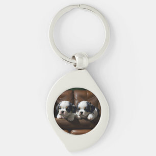 Super Cute Puppies on the Couch 1 Keychain