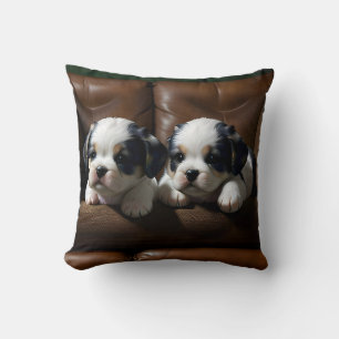 Super Cute Puppies on the Couch 1 Throw Pillow