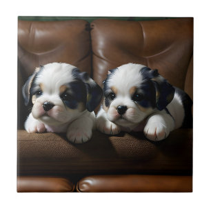 Super Cute Puppies on the Couch 1 Tile