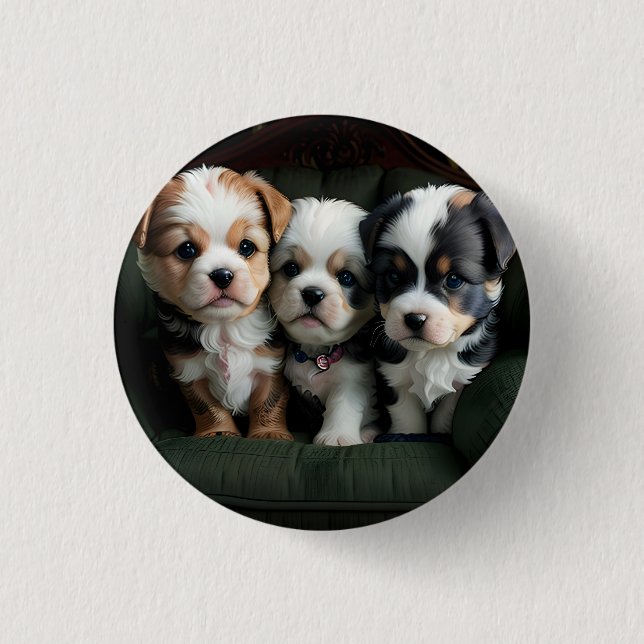Super Cute Puppies on the Couch 2 1 Inch Round Button (Front)