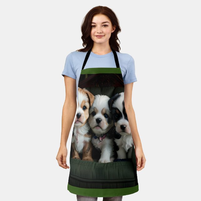 Super Cute Puppies on the Couch 2 Apron (Worn)