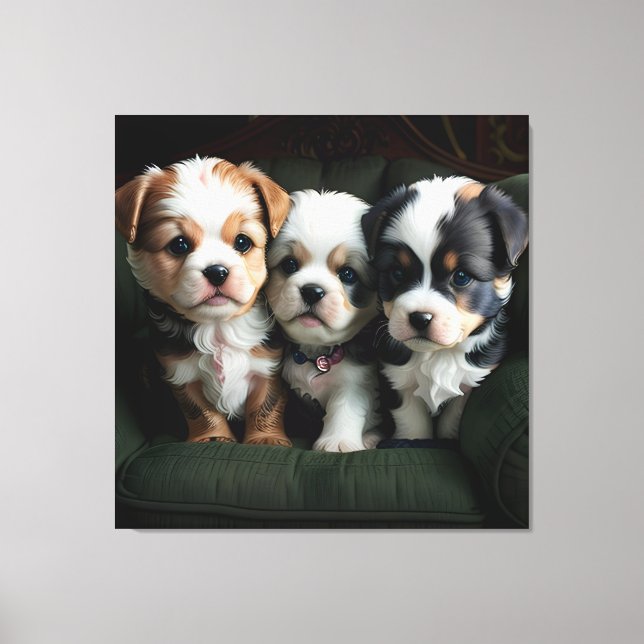 Super Cute Puppies on the Couch 2 Canvas Print (Front)