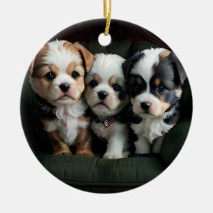 Super Cute Puppies on the Couch 2 Ceramic Ornament