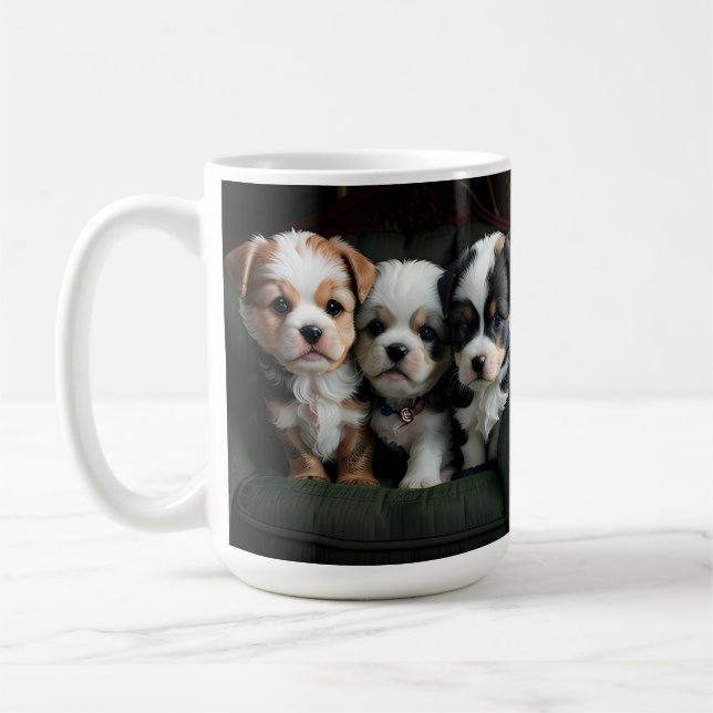 Super Cute Puppies on the Couch 2 Coffee Mug (Left)