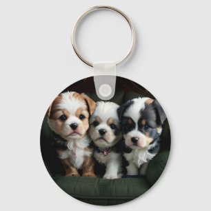 Super Cute Puppies on the Couch 2 Keychain
