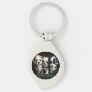 Super Cute Puppies on the Couch 2 Keychain
