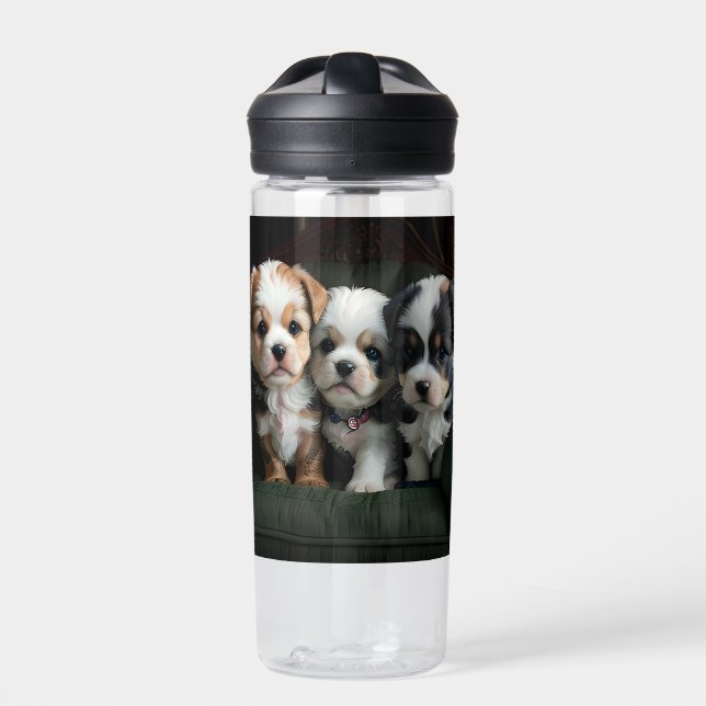 Super Cute Puppies on the Couch 2 Water Bottle (Front)