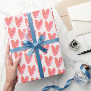 Super Cute Red Heart Drawing Worn Up Wrapping Paper