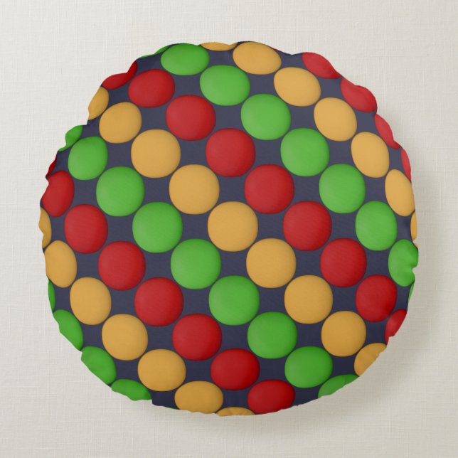 Super Cute Red Yellow Green Blue Pattern Round Pillow (Front)