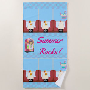 Super Cute Retro Diner Fun Fifties Design Beach Towel