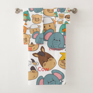 Super cute safari farm baby animals white kids bath towel set