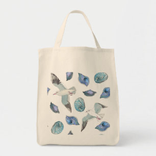 Super cute seagulls and shells illustration tote bag
