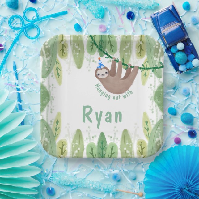 Super cute sloth boy birthday paper plate (Party)