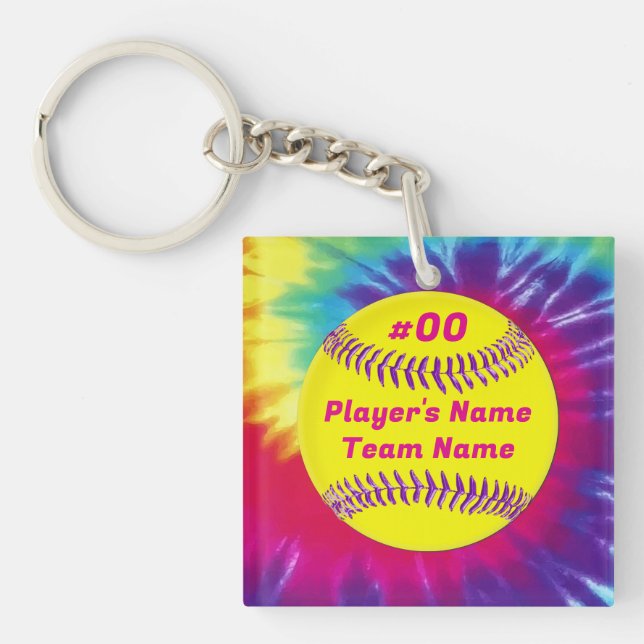Super Cute Tie Dye SOFTBALL Keychains for Players (Front)