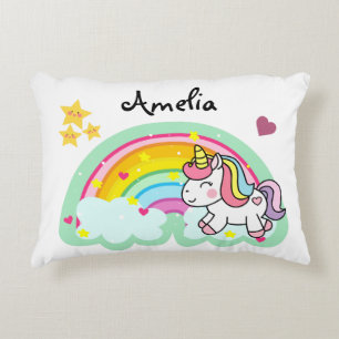 Super Cute Unicorn and Rainbow Personalised Accent Pillow