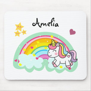 Super Cute Unicorn and Rainbow Personalised Mouse Pad