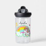 Super Cute Unicorn and Rainbow Personalised Water Bottle<br><div class="desc">Perfect personalised gift for a girl with a cute prancing unicorn and rainbow design.</div>