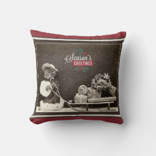 Super Cute Vintage Christmas Cat Throw Pillow