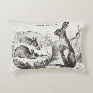 Super cute vintage rabbit bunny reversible pillow! decorative pillow