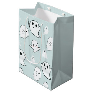 Super Cute White Ghosts Light Blue Halloween Medium Gift Bag