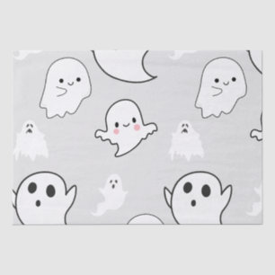 Super Cute White Ghosts Light Grey Halloween Tissue Paper