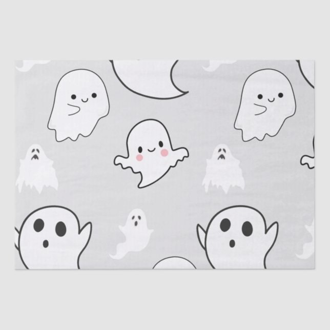 Super Cute White Ghosts Light Grey Halloween Tissue Paper (Front)