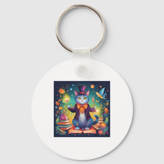 Super Cute Wizard Cat Sticker  Keychain (Front)