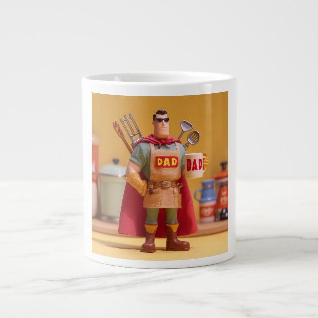 Super Dad: 3D Character Illustration of a BBQ-Lovi Large Coffee Mug (Front)
