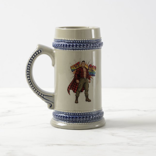 Super Dad - Best Dad Ever Comic Hero Vector Design Beer Stein (Left)