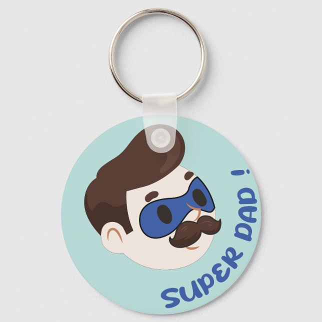 Super Dad Cartoon Badge Keychain (Front)